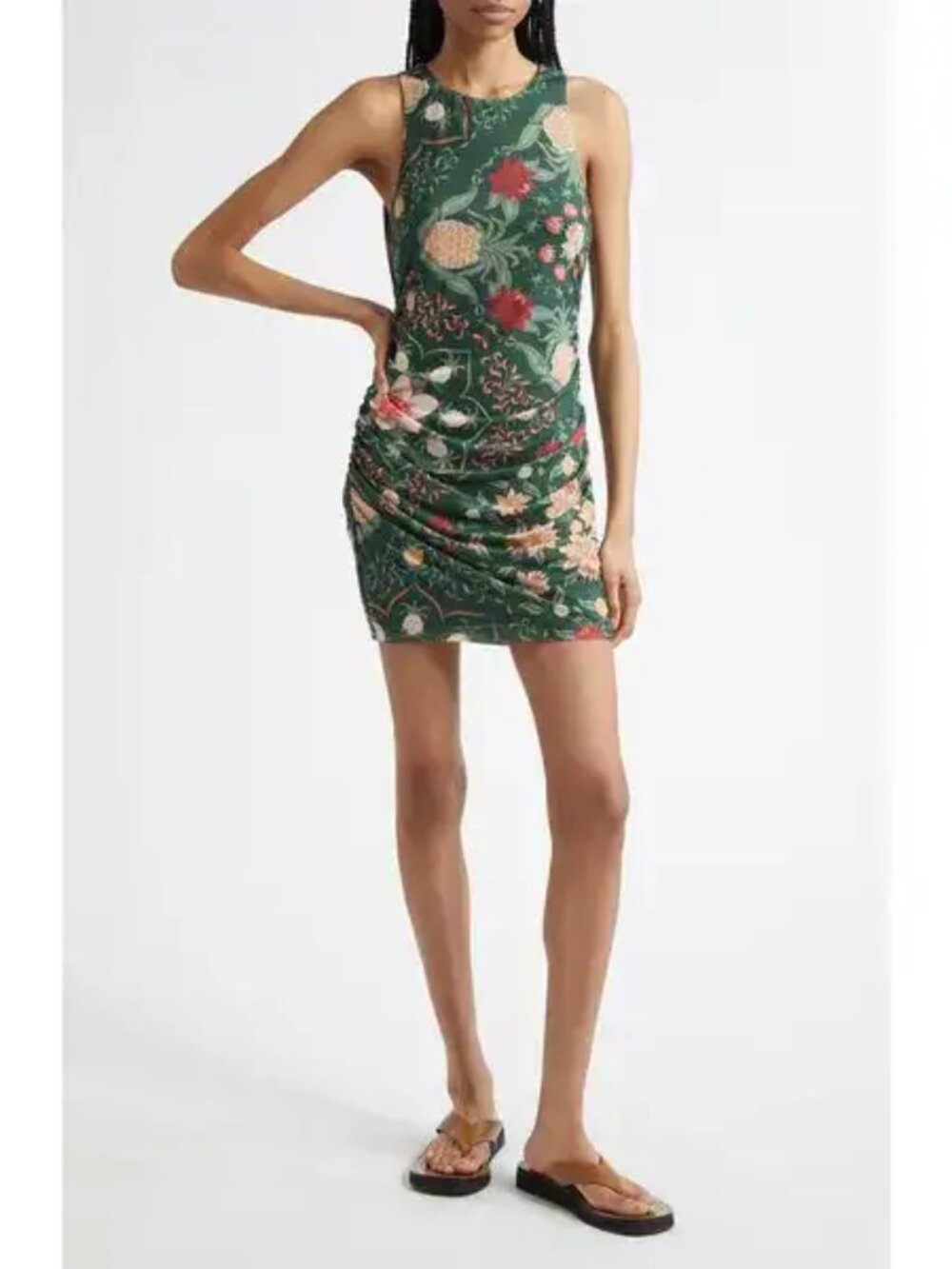 Farm Rio Green Floral Ruched Bodycon Dress M